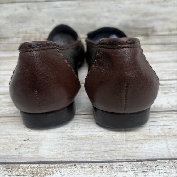 Brighton Kafka Leather Loafers Sz 8M Brown Boho Studded Embroidered Slip On - Picture 4 of 11